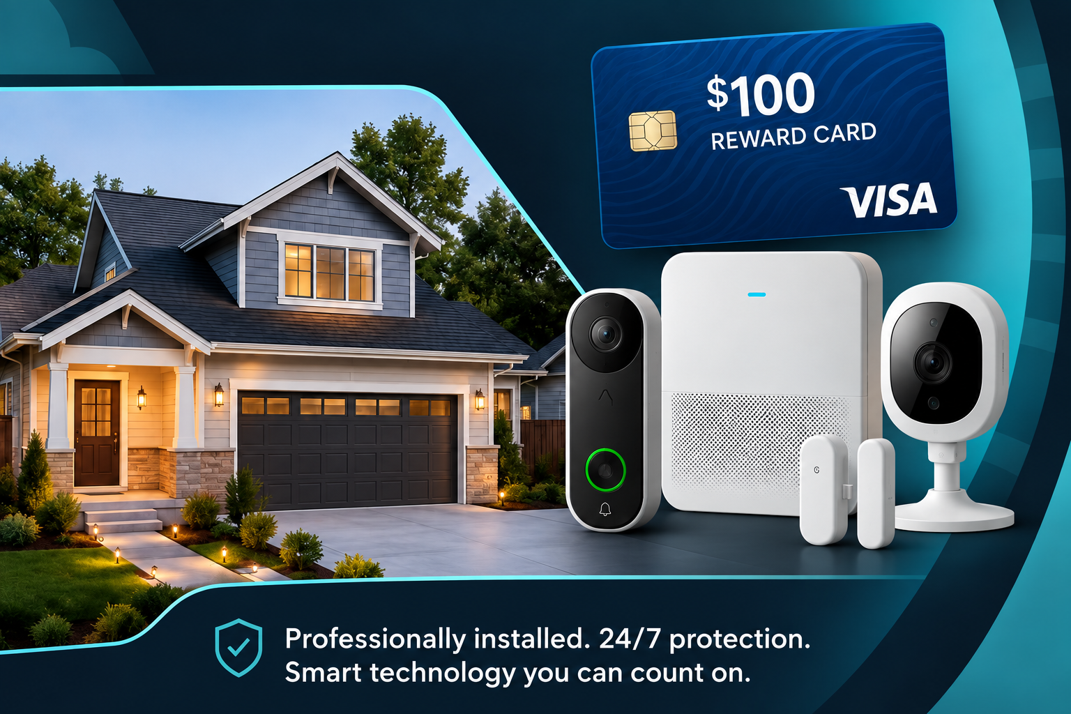 Home security package with $100 Visa Reward Card